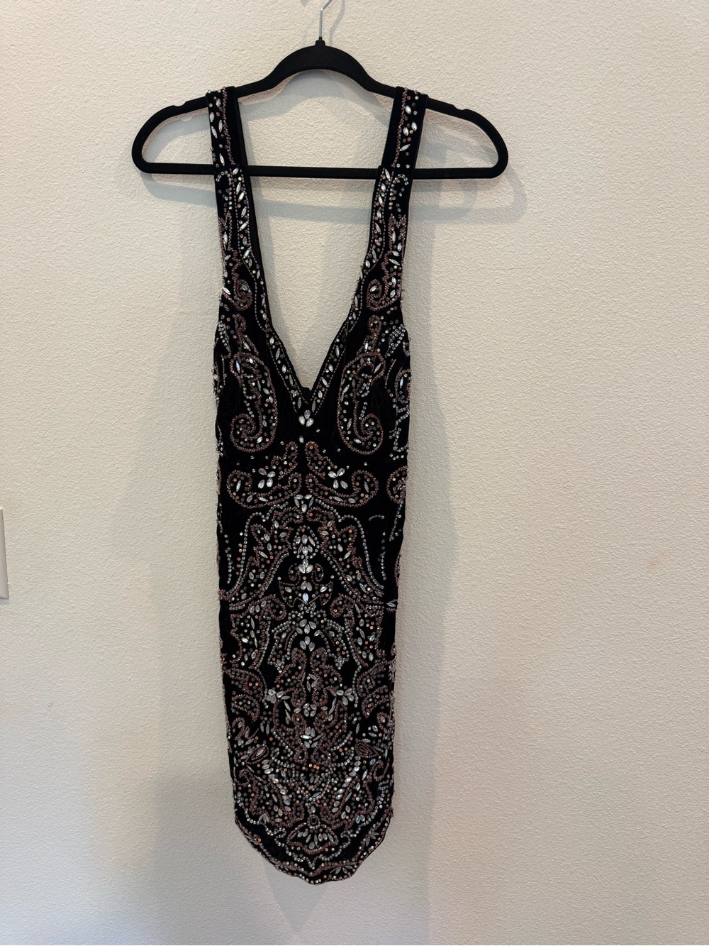 ASOS Black Beaded V-Neck Evening Dress